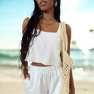 NWT Show Me Your MuMu Tara Crop Top in White Linen Size Large Retail $88